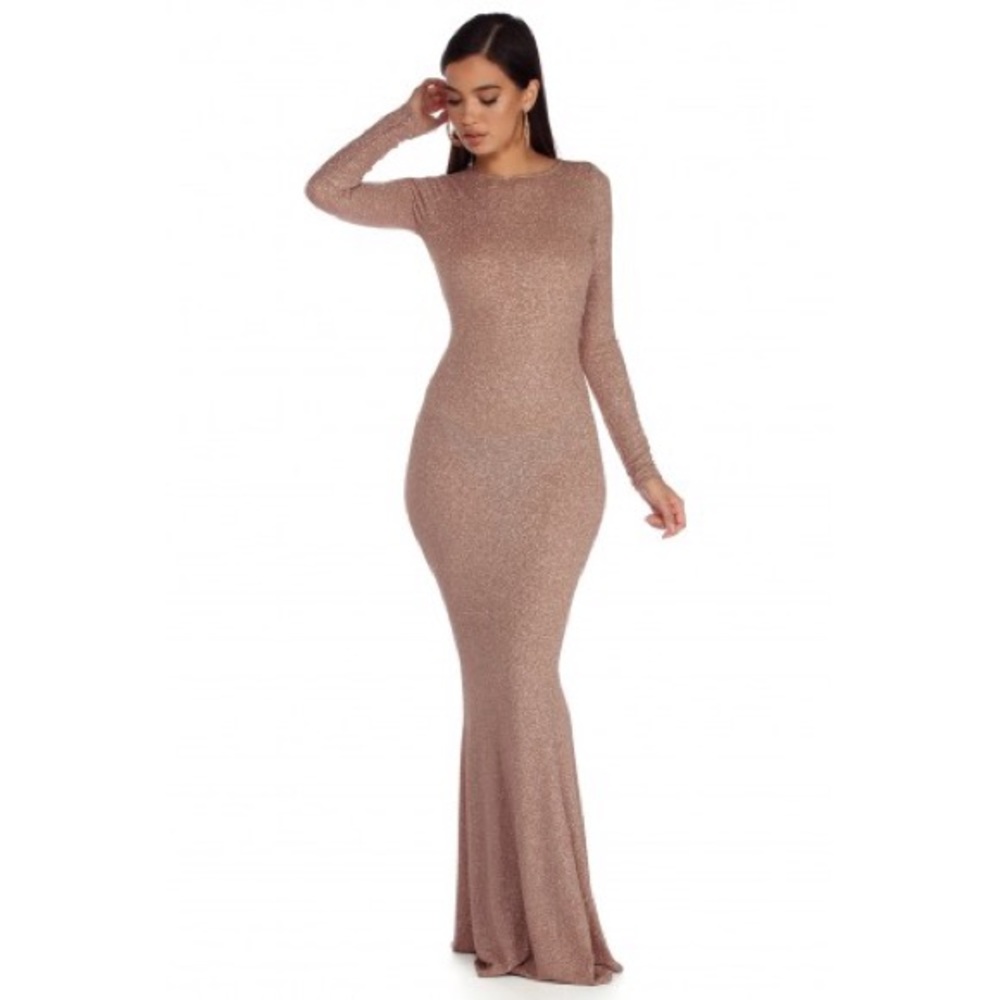 Nude Glitter Long Dress